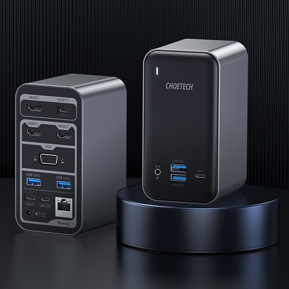 Choetech 15-in-1 USB-C Dock: Triple 4K HDMI, Gigabit Ethernet - HUB-M21